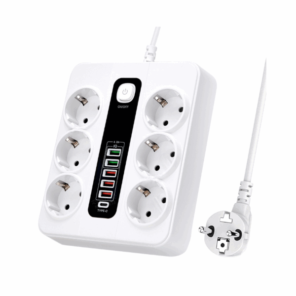 Πολύπριζο 6 θέσεων με διακόπτη & θύρες USB - KOS-27018EU - 270181