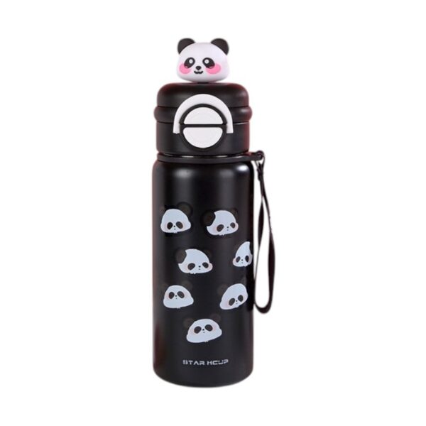 Παιδικό παγούρι-θερμός Panda με καλαμάκι - 500ml - 722344 - Black